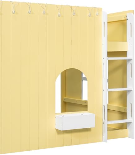 Merax Full Loft Bed with Ladder and House-Style Frame, Primrose Yellow