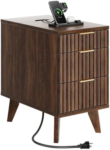 Kalrin 13" W Fluted Narrow End Table with 3 Drawers(Dark Walnut)