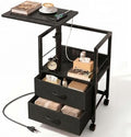 Faesun Night Stand with Charging Station & Swivel Top, Black