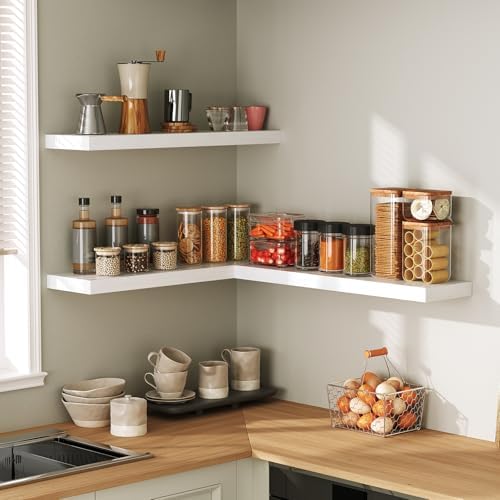 RALGEND Floating Shelves for Wall, 23.6" Wall Shelf Set of 3 with Invisible Brackets, 1.5" Thick Hanging Shelves Farmhouse Home Decor for Bathroom, Living Room, Bedroom, White 6301BJP3WT