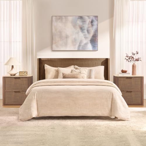 Night Stand, Rattan Nightstand with 2 Drawers
