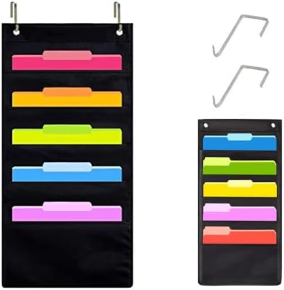 Hanging Wall File Organizer 5 Pocket with 2 Hooks (BLACK)