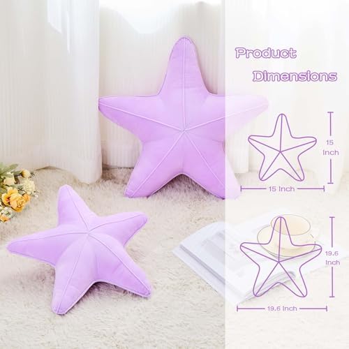 Uvvyui Starfish Pillow Cute Star Decorative Throw Pillows with Soft Velvet Sea Pillow Aesthetic Home Decor Ocean Beach Cushion（Lavender, 19.6 Inch）