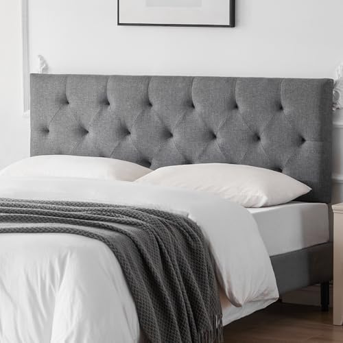 Linen Headboard Queen Size Only, Adjustable Height 37-51 in, Light Gray