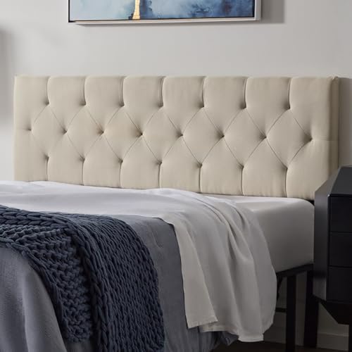 LUCID Mid-Rise Upholstered Headboard, Tufted, Pearl, Twin/Twin XL Size