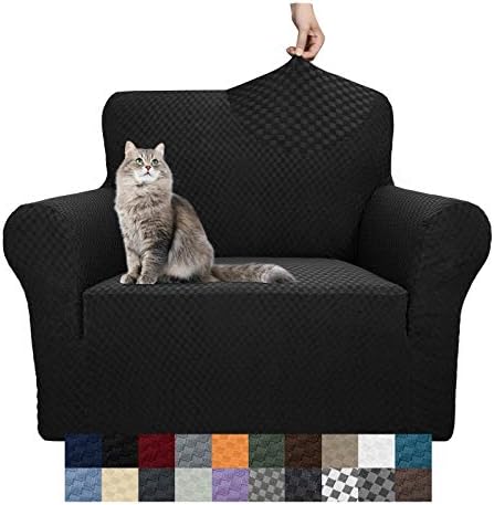 YEMYHOM Couch Cover Latest Jacquard Design High Stretch Sofa Chair Covers for Living Room, Pet Dog Cat Proof Armchair Slipcover Non Slip Magic Elastic Furniture Protector (Small, Black)