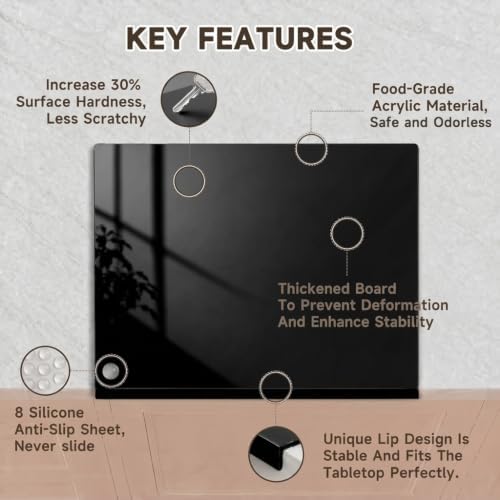 SWSKR Clear Acrylic Cutting Board with Counter Lip,1pcs Black - 23''x17''