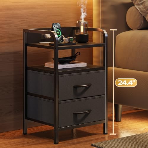 Huuger Nightstands Set of 2, Night Stand, Charging Station, USB-C Ports