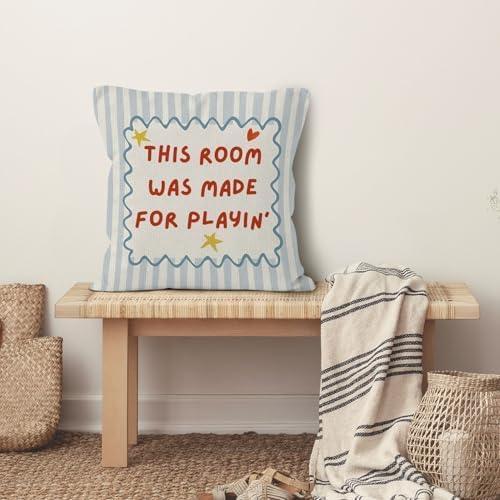 Kids Playroom Throw Pillow Cover 18x18, This Room was Made for Playin' Decorative Pillow Covers for Kids Toddler Boy Girl Nursery Room Bedroom Playroom, Nursery Accent Pillows Cover Pillowcases