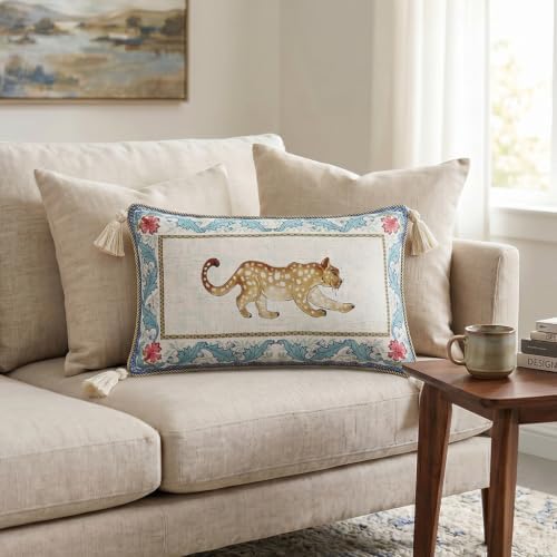 patdrea Designer French Vintage Leopard Print Pillow Cover,12"x20"