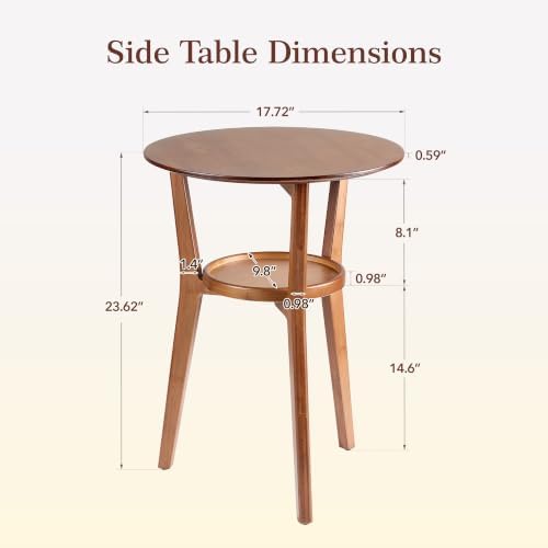 Bamboo Round Side Table, 2-Tier Mid Century Modern Sofa End Table