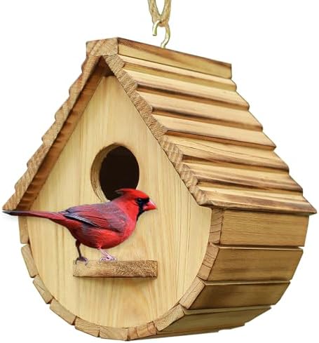 Bird House for Outside,Wood Birdhouses Outdoor, Wooden Bird House Bluebird Finch Cardinals Hanging Birdhouse for Garden Viewing