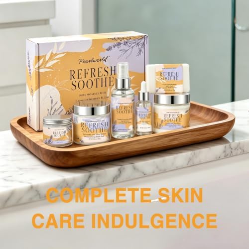 Spa Gift Set for Women, 6Pcs Lavender Bath Gift Set Home Spa Kit with Bath Salts Body Butter Shower Gel Essential Oil Candle Soap Self Care Gifts for Her Birthday Mother's Day Christmas