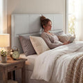 HAOBO Home Upholstered Queen Headboard Only, Faux Leather Panel Beige Gray
