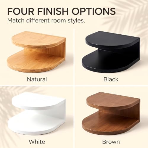 Bamboo Floating Wall Mounted Nightstand Wall Storage Shelf (2, Nature)