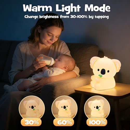 Koala Night Light Squishy Silicone Nursery Breastfeeding Nightlight with Timer 3-Level Warm White & RGB Color Modes Cute Koala Lamp Rechargeable Touch Bedside Desk Animal Lamp for Bedroom Dorm Decor