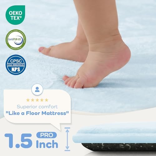 1.5" Thick Baby Play Mat for Floor, 39x59 Soft Foam Mats, Baby Blue