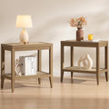 SICOTAS Rattan Living Room Side Table, 2 Pieces End Table with Storage