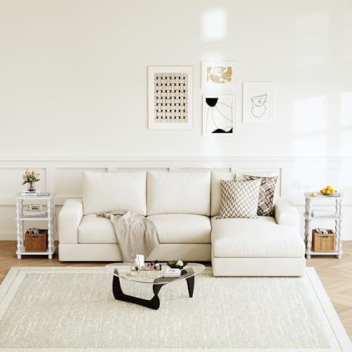 Modern Accent Side Table, 3-Tier Small End Table for Living Room, Farmhouse Side Tables, Couch Side Table for Skinny Spaces, Bedside Table Nightstand for Bedroom(White)