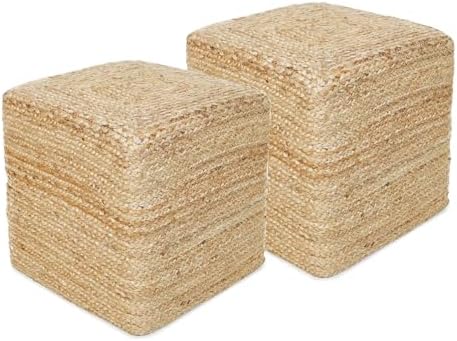 · REDEARTH · Cube Pouf Ottoman - Classic Jute Poof - Natural, Set of 2