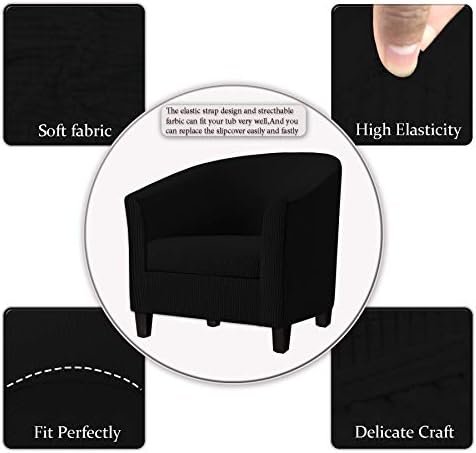 2 Piece Tub Chair Covers with Cushion Cover, Stretch Jacquard Furniture Cover,Armchair Protector Slipcover Removable Machine Washable (Black)