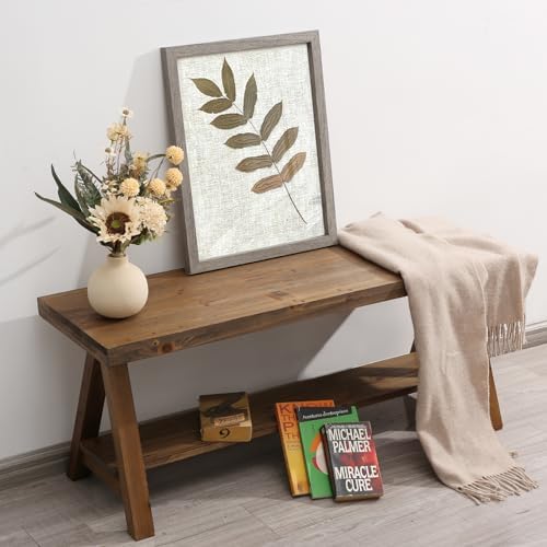 Wnutrees 43" Farmhouse Solid Wood Bench, Rustic Indoor Storage Bench