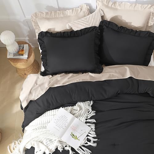 Andency Black Ruffle Comforter Twin Size, 2 Pieces Soft Bed Set