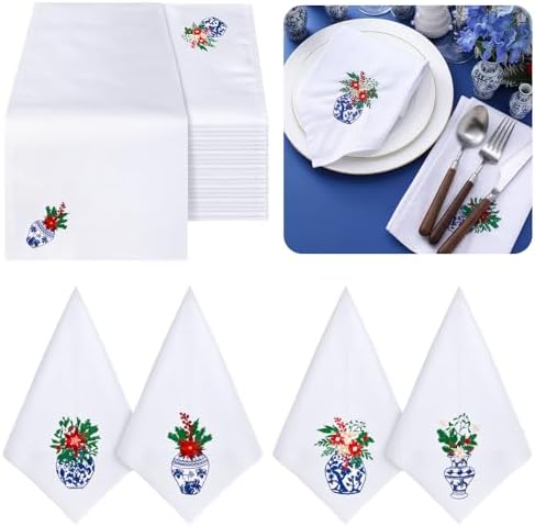HunnmingRe 12 Pcs Christmas Blue and White Cloth Napkins, 17x17 Inch
