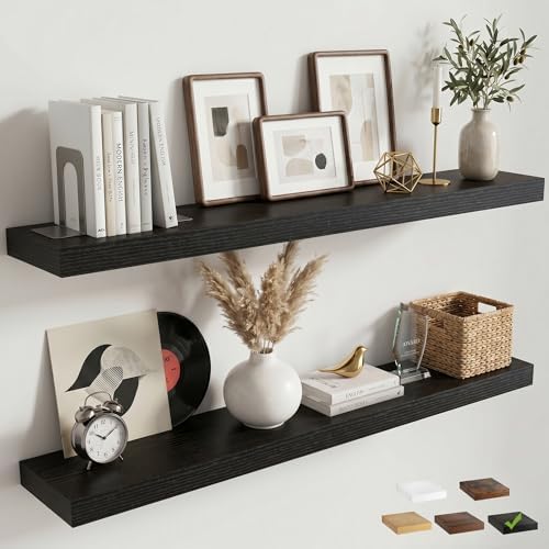 48 Inch Floating Shelves for Wall, 8"D Wood Storage Shelves, Black Finish