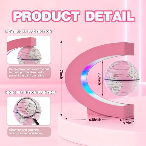 Magnetic Levitation Floating Globes with LED Lights, C Frame Floating Globe Lamp, Cool tech Gadgets for Home Office Desk Accessories, Gifts for Women, Ladies, Girls, Teachers, Colleagues(Pink)