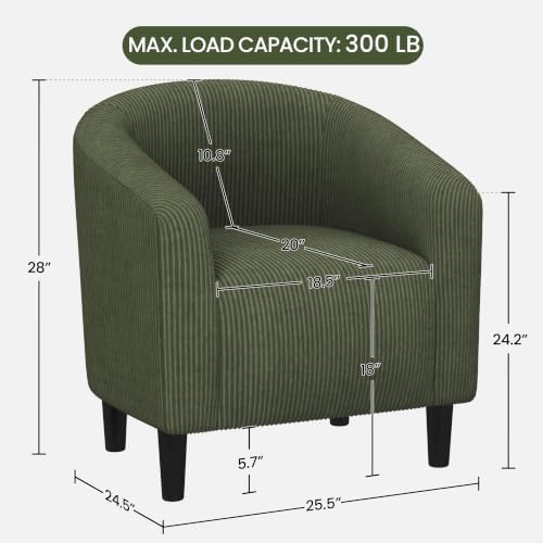 Yaheetech Small 25.5in Wide Corduroy Barrel Accent Chair, Dark Green