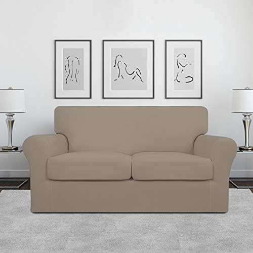 Easy-Going 3 Pieces Stretch Loveseat Couch Cover for 2 Cushion Washable