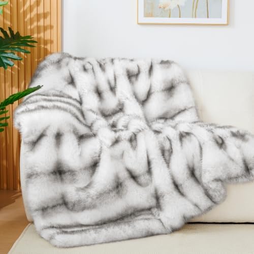Touchat Luxury Faux Fur Queen Blanket, Grey, 80''x80''