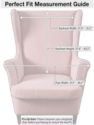 2 Piece Wingback Chair Cover Stretch Jacquard Wing Back Chair Slipcover with Armrest Washable Furniture Protector for Armchair Living Room Bedroom