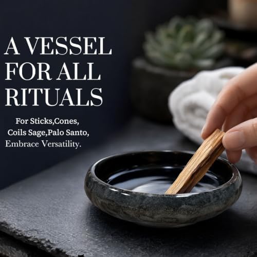 6 Inch Japanese Incense Holder for Stick,Ceramic Handmade Black