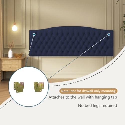 Furpopup Linen King Size Headboard Only, Upholstered Wall Mount, Navy Blue