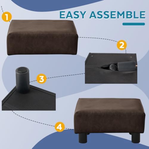 Small Foot Stool Ottoman, Faux Leather Footstool Ottoman Foot Rest for Couch, Rectangle Footstools and Ottomans Small for Living Room, Entryway and Bedroom (Brown)