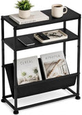 Narrow End Table for Small Spaces - Slim Side Table with Magazine Holder,2 in 1 Design Narrow Coffee Table Living Room,Skinny Bedroom Nightstand Thin Side Magazine Table,Black