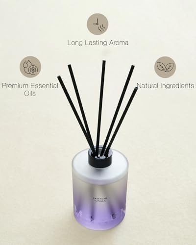 M&SENSE Reed Diffuser Set, Lavender Vanilla, 17 oz Natural Essential Oil