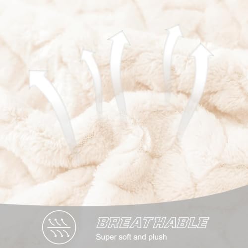 Exclusivo Mezcla Fleece Throw Blanket for Couch Sofa, 50”x70”, Off White