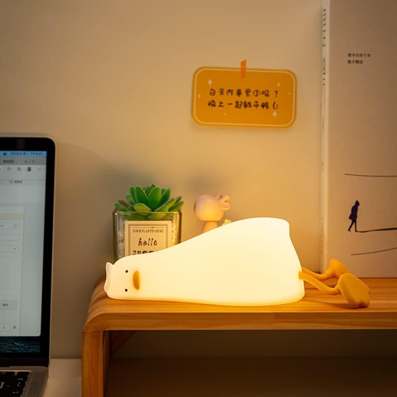 Lying Flat Duck Night Light, Soft Squishy Silicone Duck Lamp Laying Down with 30-Minute Timer, 3 Brightness Levels, Rechargeable Funny Gift for Kids and Adults