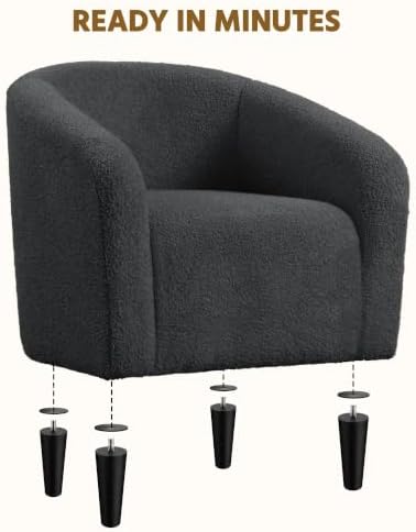 Yaheetech Small 25.5in Wide Sherpa Barrel Accent Chair Bedroom, Dark Gray