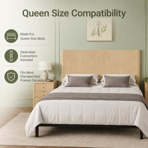 Queen Size Oak Wood Headboard Only, Farmhouse Fluted Head Board, Bohemian Style Bed Frame Headboards, Arched Corrugated, Easy Assembly