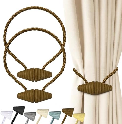 Hion Magnetic Curtain Tiebacks Dark Brown 2pcs, Curtain Holdbacks Hooks