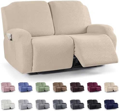 KinCam Oversized Loveseat Recliner Covers, Reclining Cover, Vanilla