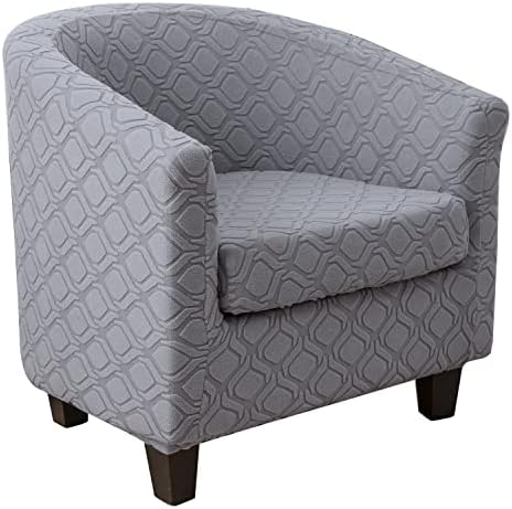 MIFXIN 2 Piece Stretch Jacquard Tub Chair Cover with Cushion Cover Soft Removable Club Chair Slipcovers Armchair Sofa Couch Furniture Protector for Living Room Counter Bar Cafe (Light Grey)