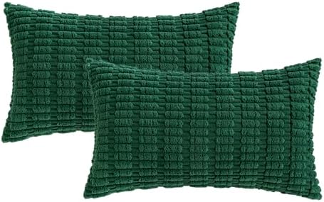 MIULEE Pack of 2 Dark Green Corduroy Decorative Christmas Pillow Covers 12x20 Inch Soft Boho Striped Throw Pillow Covers Modern Farmhouse Home Decor for Sofa Living Room Couch Bed