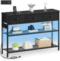 SONGMICS Console Table with Power Outlets and LED Lights, 3 Fabric Drawers