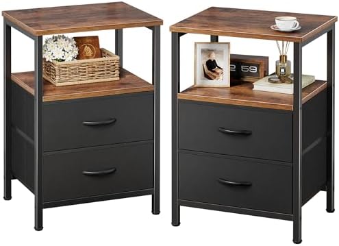 Huuger Night Stand Set of 2, Nightstand with 2 Drawers, Bedside Table