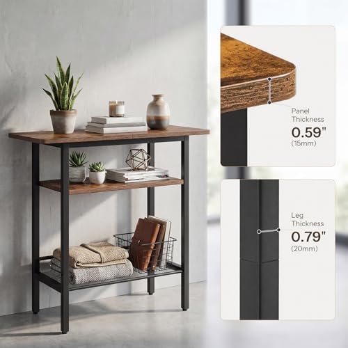 HOOBRO Side Table, Narrow End Table with Shelf and Wide Storage Tabletop, 3-Tier Bedside Tables for Small Spaces for Living Room, Bedroom, Study, Rustic Brown and Black BF366BZ01